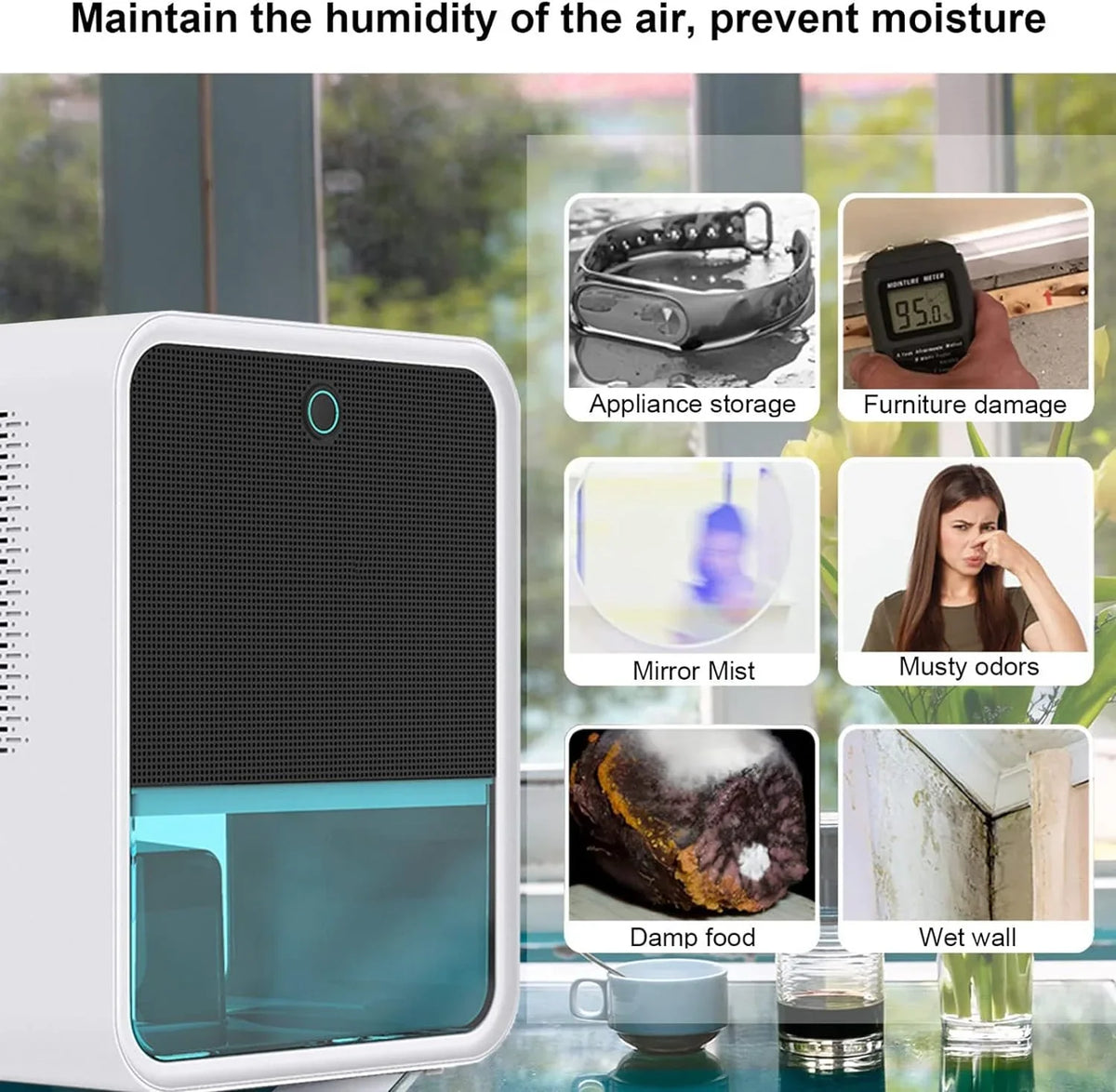 VCJNMQ Bedroom Dehumidifier With Hygrometer, 2.2L Water Tank, RGB LED Light