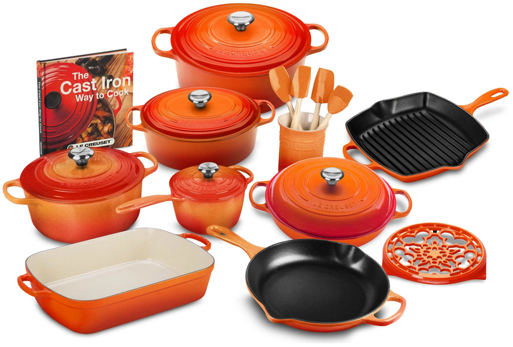 Signature 20-Piece Enameled Cast Iron Cookware Set - 10.25 in Skillet, 1.75-Quart Saucepan