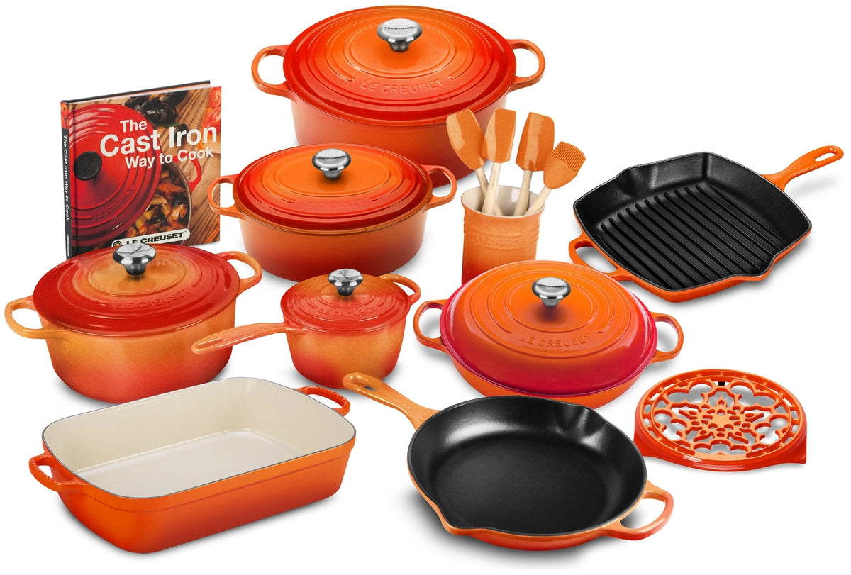 Signature 20-Piece Enameled Cast Iron Cookware Set - 10.25 in Skillet, 1.75-Quart Saucepan