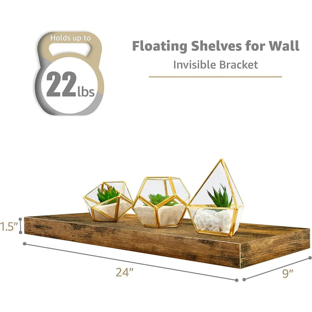 Floating Engineered Wood Wall Shelves, Set Of 3, 23.75 in x 9.25 in