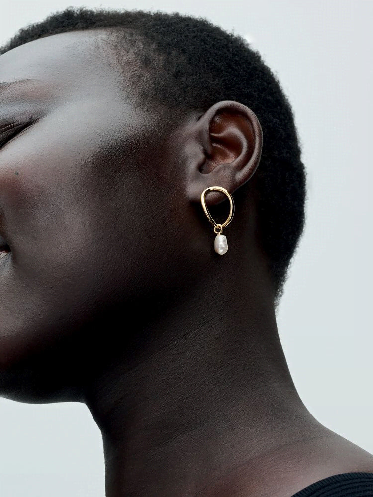 Organically Shaped Circle & Baroque Treated Freshwater Cultured Pearl Earrings