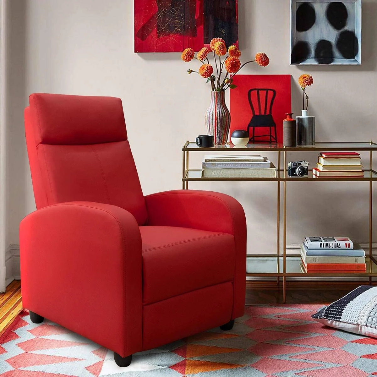 PU Leather Recliner Chair, 27.6 x 35.8 x 38.6 in, 3 Reclining Positions