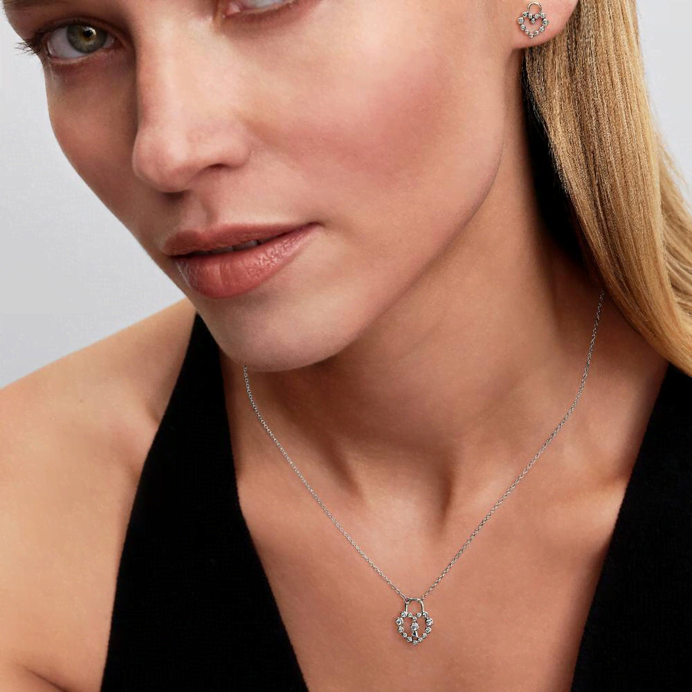 Sparkling Heart Padlock Pendant Necklace