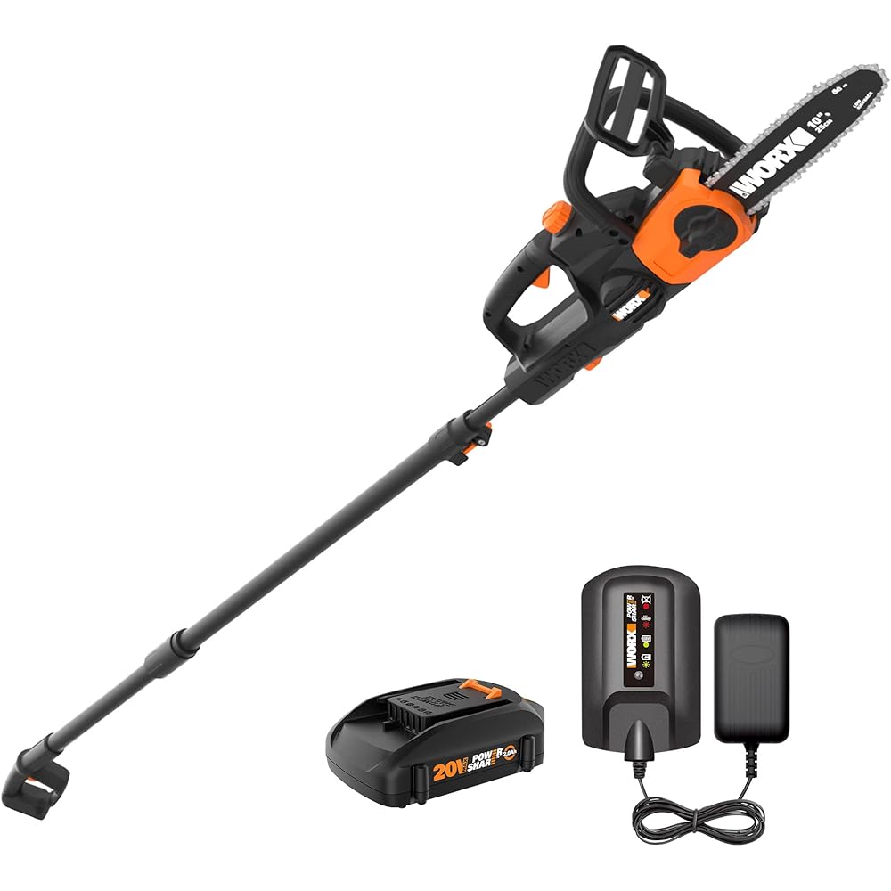 Worx 20V Power Share 10 in Cordless Pole Chain Saw With Battery And Charger - WG323