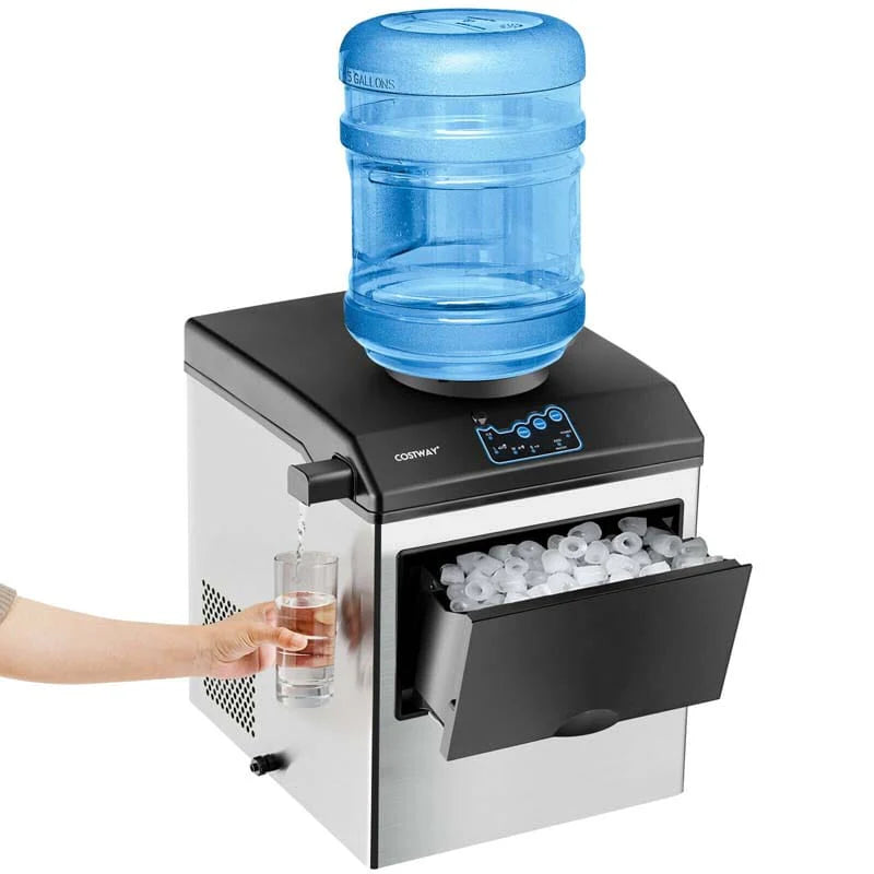 48 Lbs/24H 2-in-1 Stainless Steel Countertop Ice Maker With Chilled Water Dispenser And 5 Lbs Ice Storage Basket
