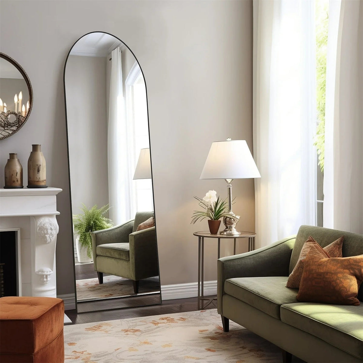 Full-Length Floor Mirror With Stand, Aluminum Alloy Frame - 71x30