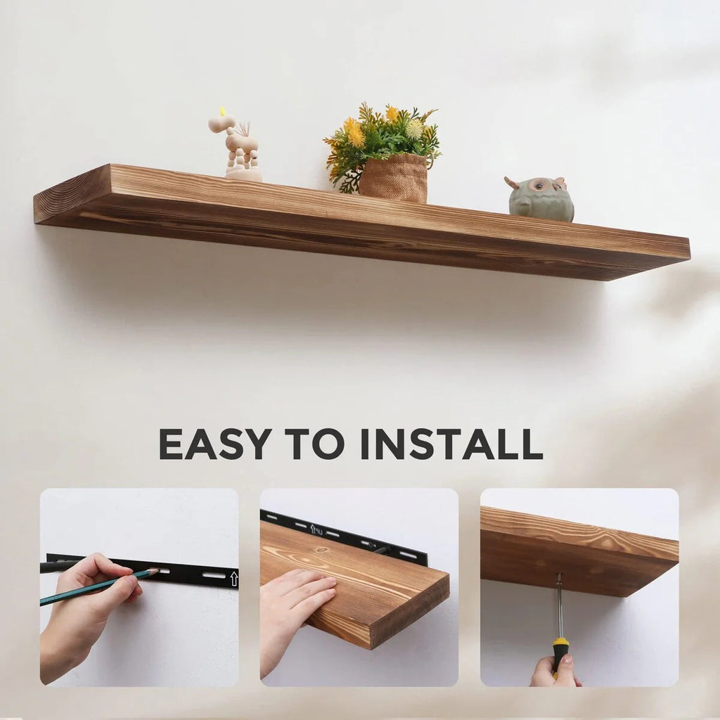 Set Of 2 Handcrafted European Pine Floating Wall Shelves, 16inch/24inch/36inch, Grey/Espresso/Walnut