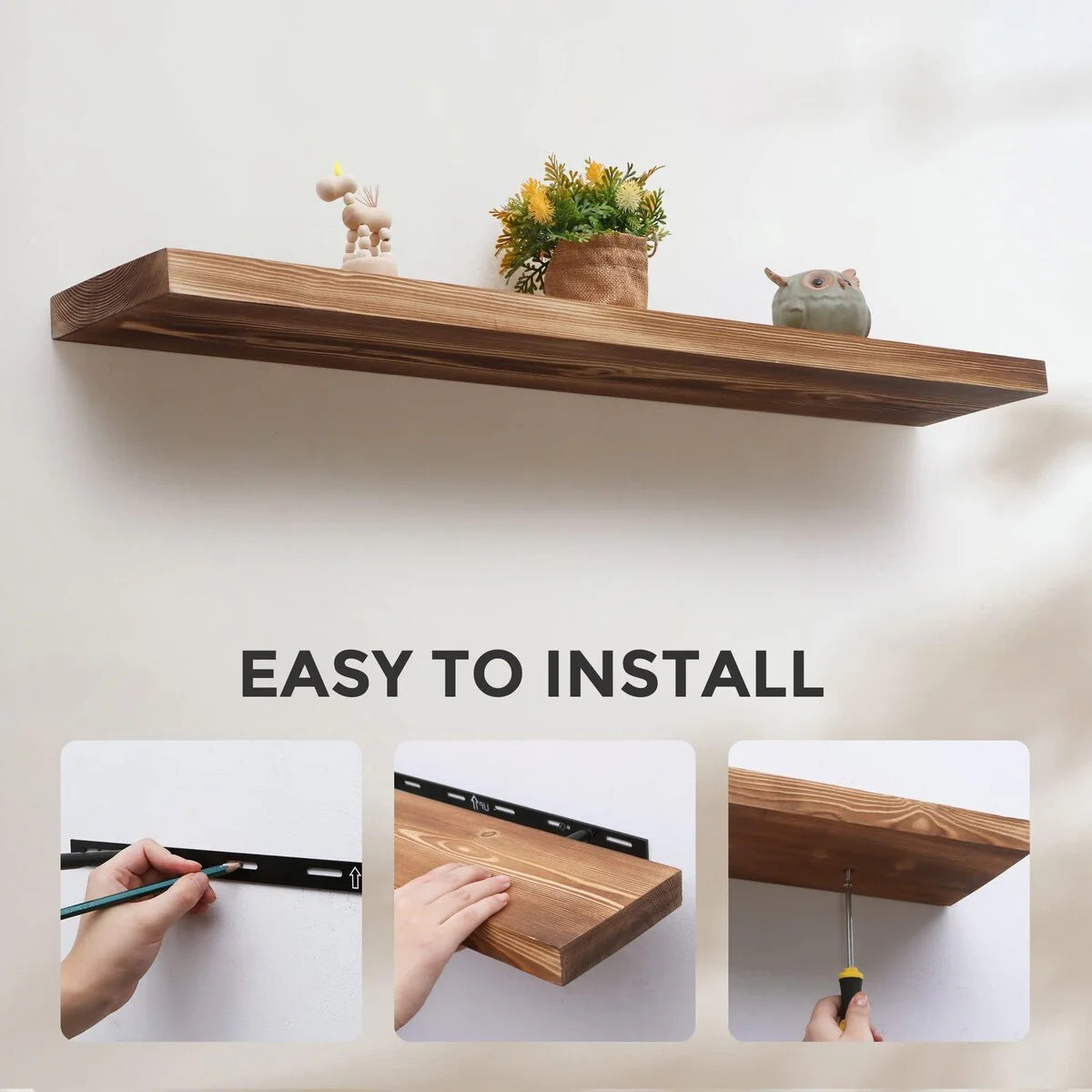 Set Of 2 Handcrafted European Pine Floating Wall Shelves, 16inch/24inch/36inch, Grey/Espresso/Walnut