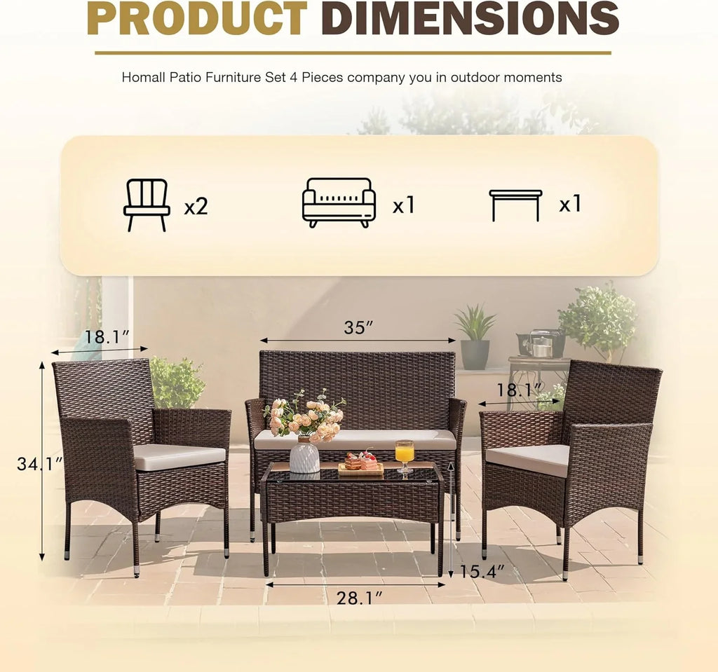 4-Piece Patio Rattan Wicker Furniture Set - T-LCRF834M18