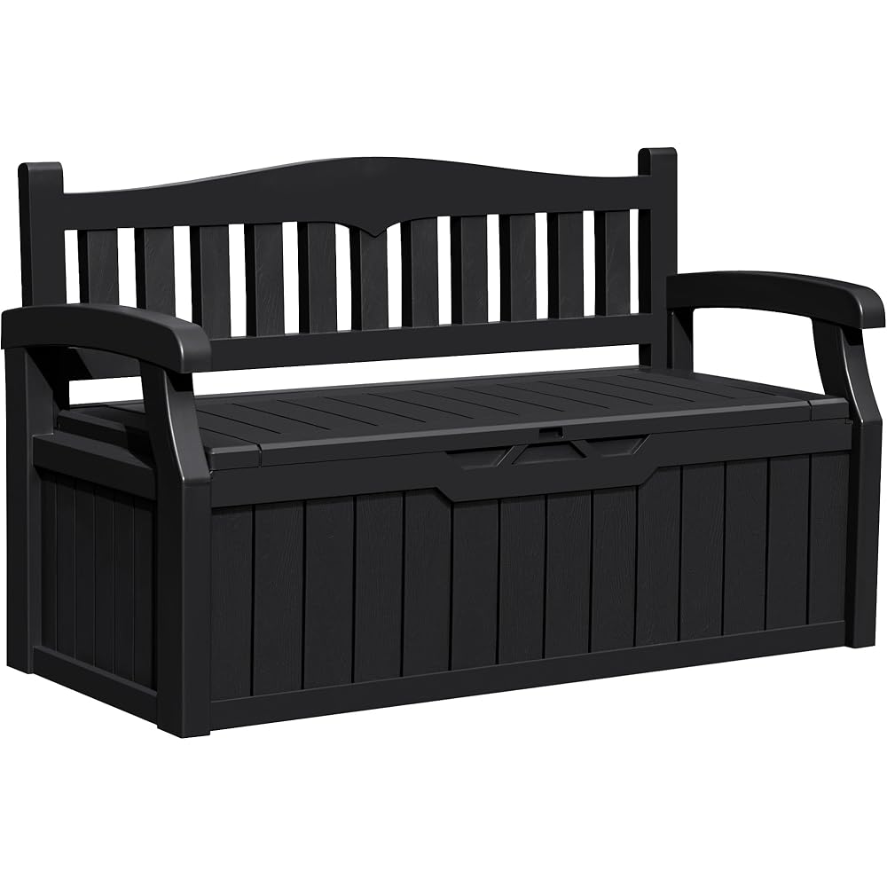 Greesum Outdoor Storage Bench, 80 Gallon, Dark Black, 52.8in L x 22.6in W x 32.3in H