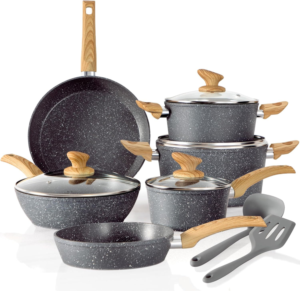 Kitchen Academy 12 Piece Green Granite Nonstick Induction Cookware Set - KA-CS01