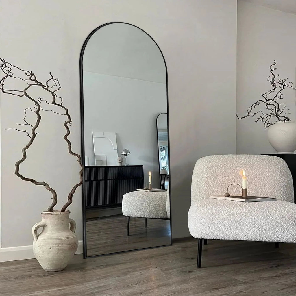 Arched Full Length Floor Mirror With Aluminum Alloy Frame - 65x22, 71x24, 71x28, 71x32