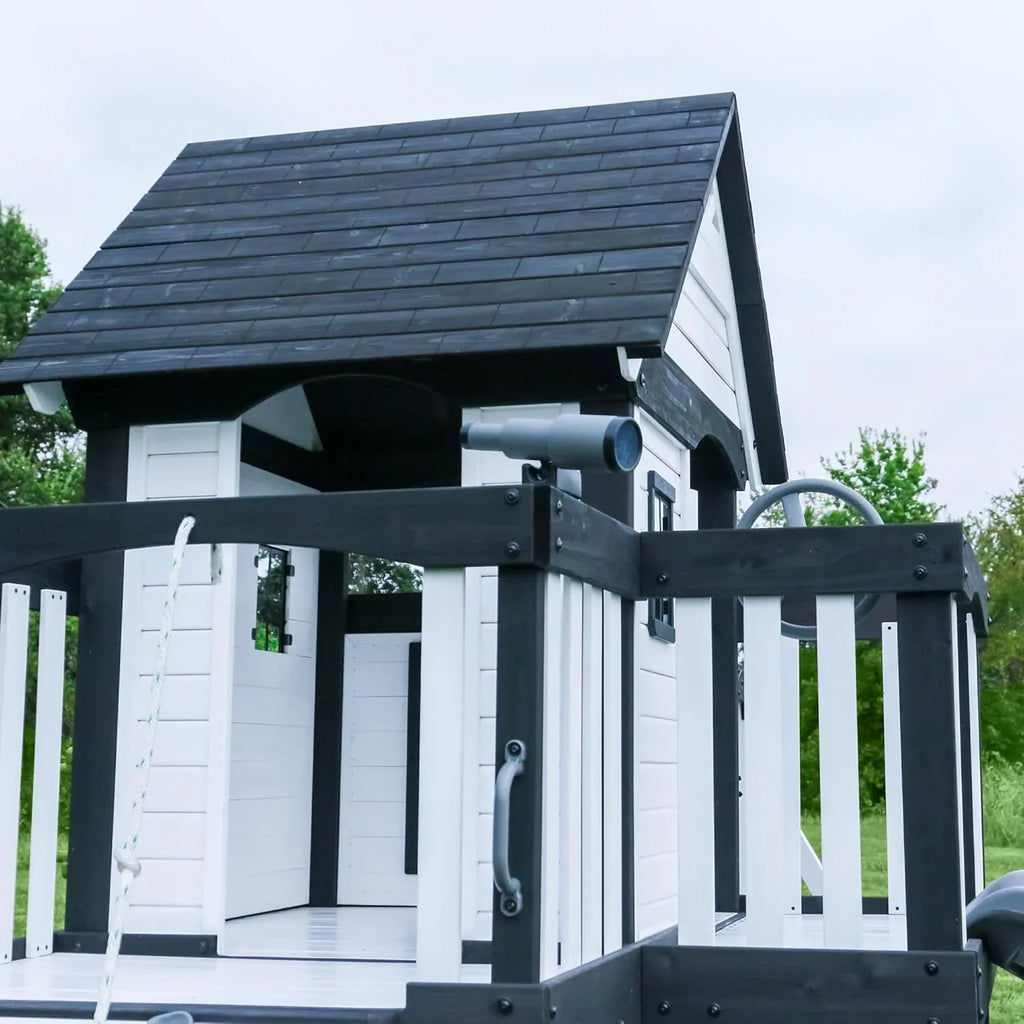 Backyard Discovery Cedar Wood Swing Set With Wave Slide, Clubhouse, Play Kitchen, Belt And Web Swings - Canyon Creek
