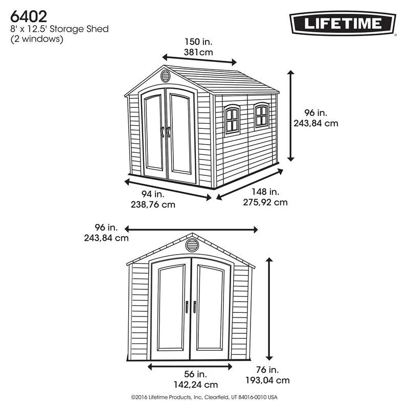 Plastic Storage Shed, 8 ft. W x 12.5 ft. D, Desert Tan And Dark Brown