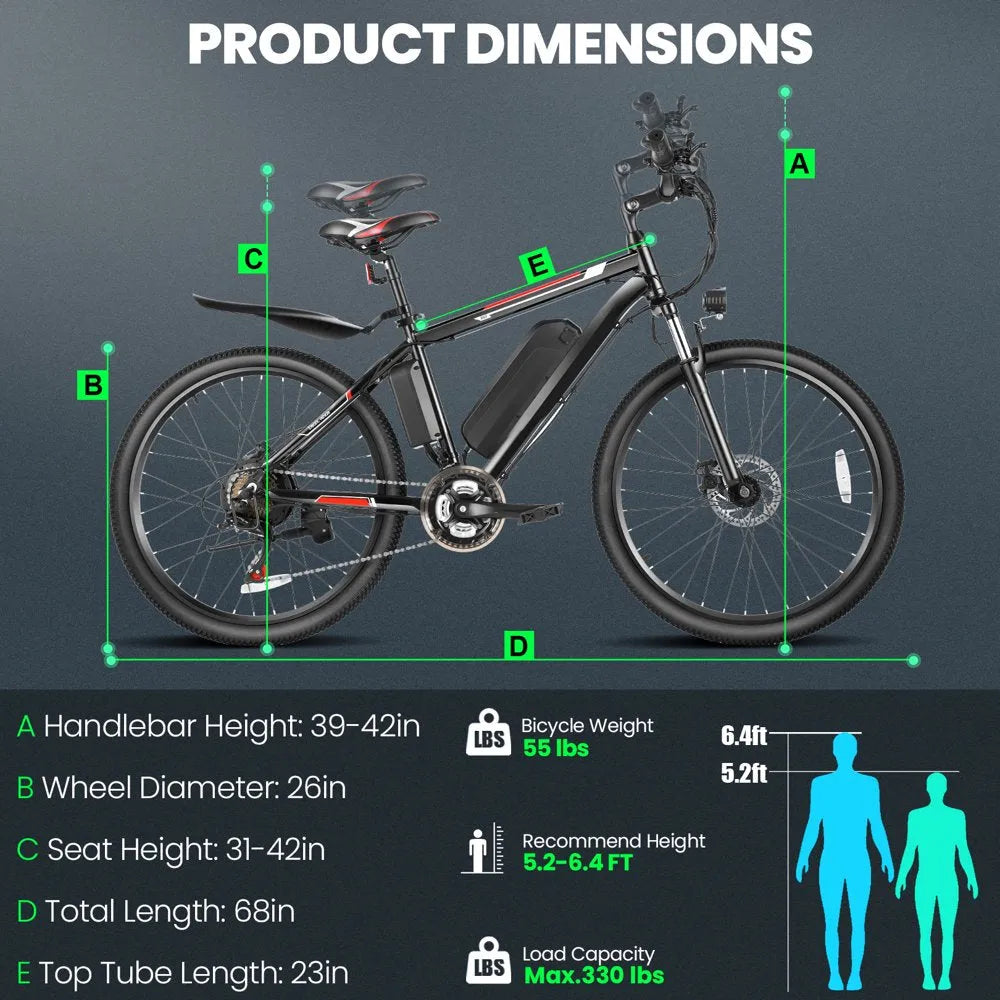 Electric Bicycle for Adults 500W 26-Inch with Cruise Control