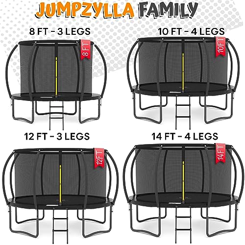 JUMPZYLLA Recreational Trampoline With Enclosure And Ladder - 12 FT