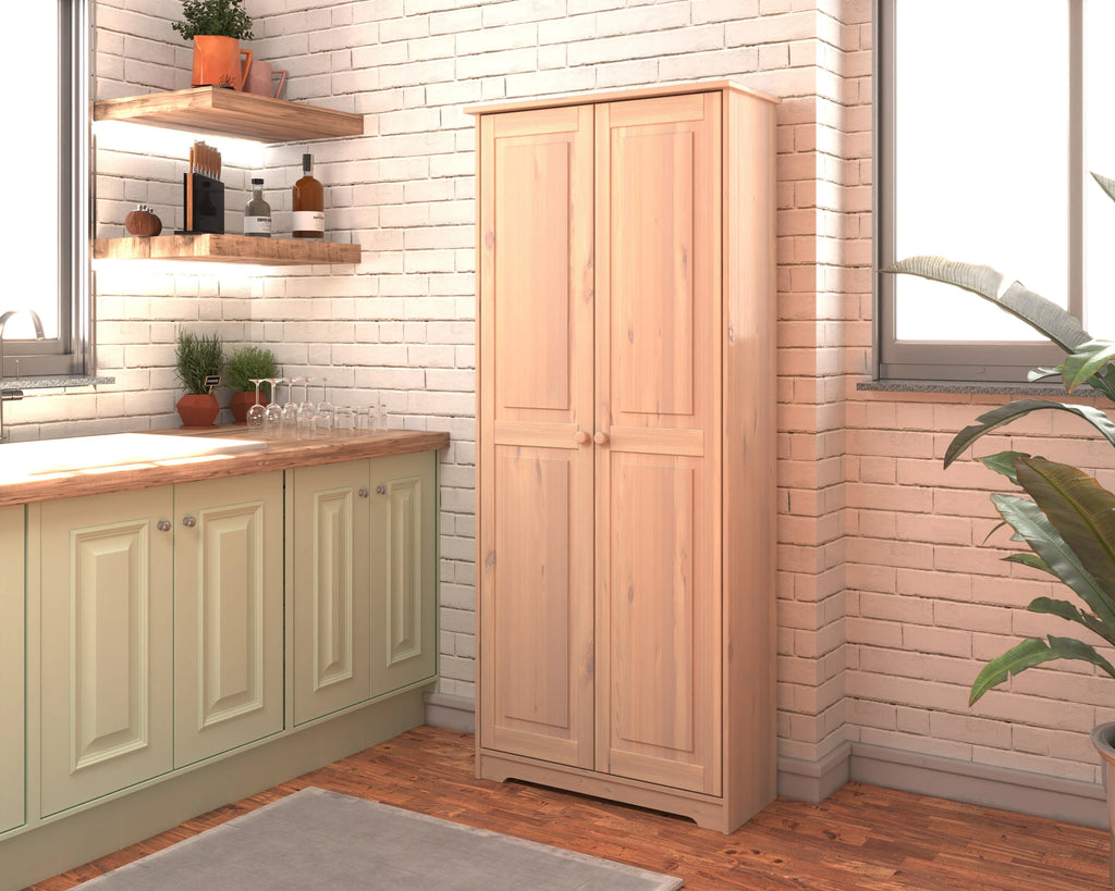 Solid Wood Freestanding Pantry Storage Cabinet With 2 Doors And 3 Adjustable Shelves