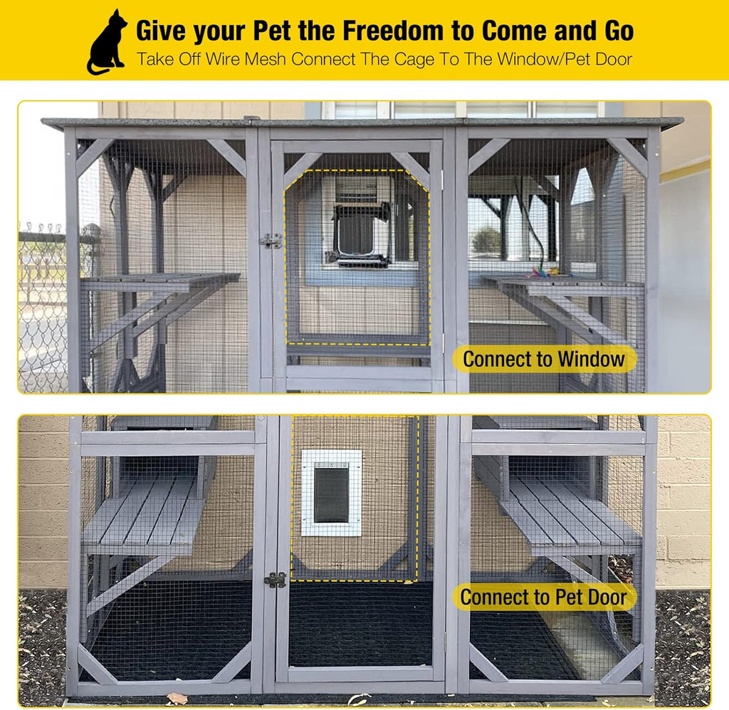 Large Walk-In Outdoor Cat Enclosure With 7 Platforms