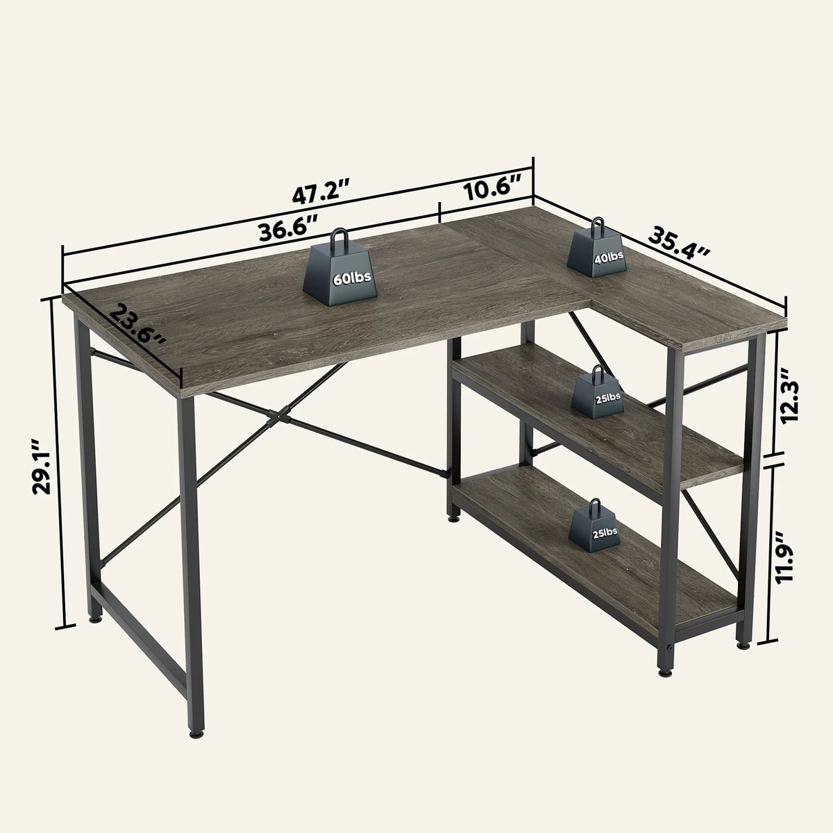 Small L-Shaped Computer Desk With Reversible Storage Shelves - 55-Inch / 47-Inch