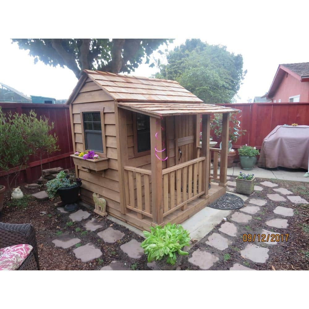 Little Squirt Cedar Wooden Kids Outdoor Playhouse 6 x 6 ft With Dutch Door, 3 Screened Windows And Floor