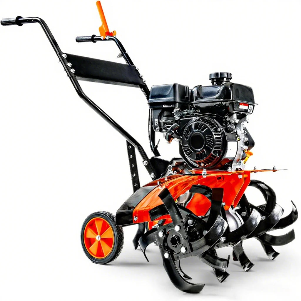 Rear Tine Tiller Cultivator 7HP 209cc Gas Engine, Orange, 60.2in D x 19.3in W x 45.5in H