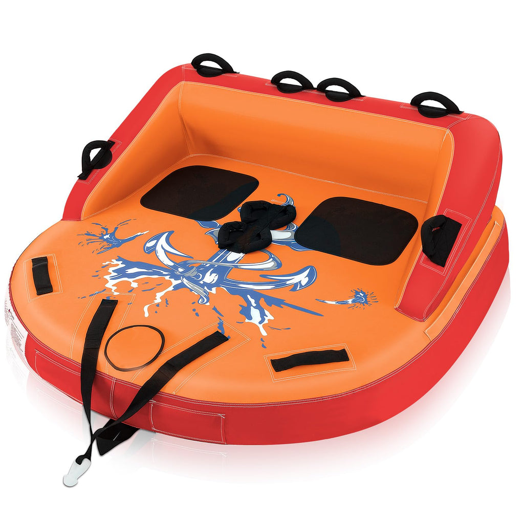 Inflatable 1-2 Person Sofa-Style Water Towable Tube With Drainage