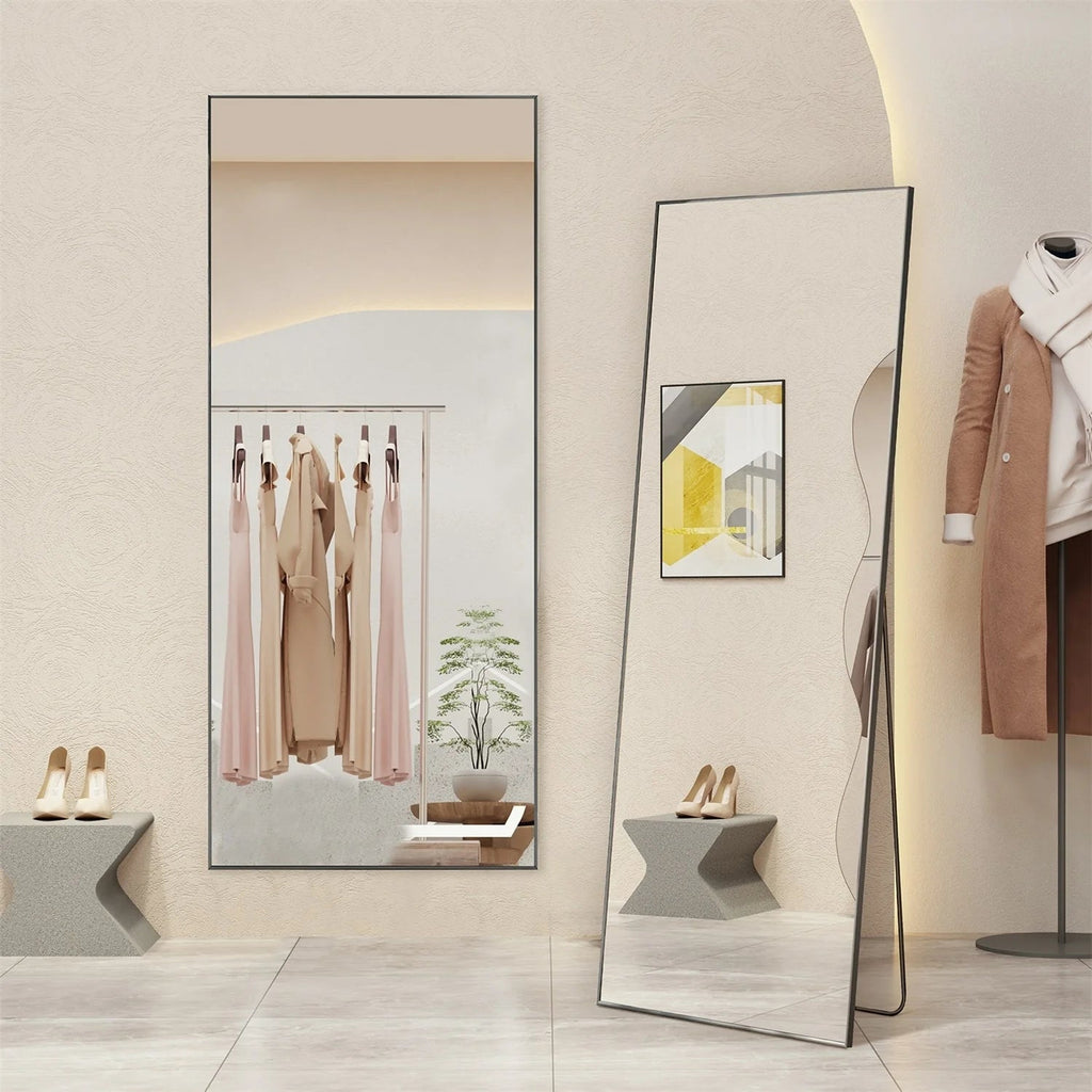 Full-Length Floor Mirror With Stand, Aluminum Alloy Frame - 71x30