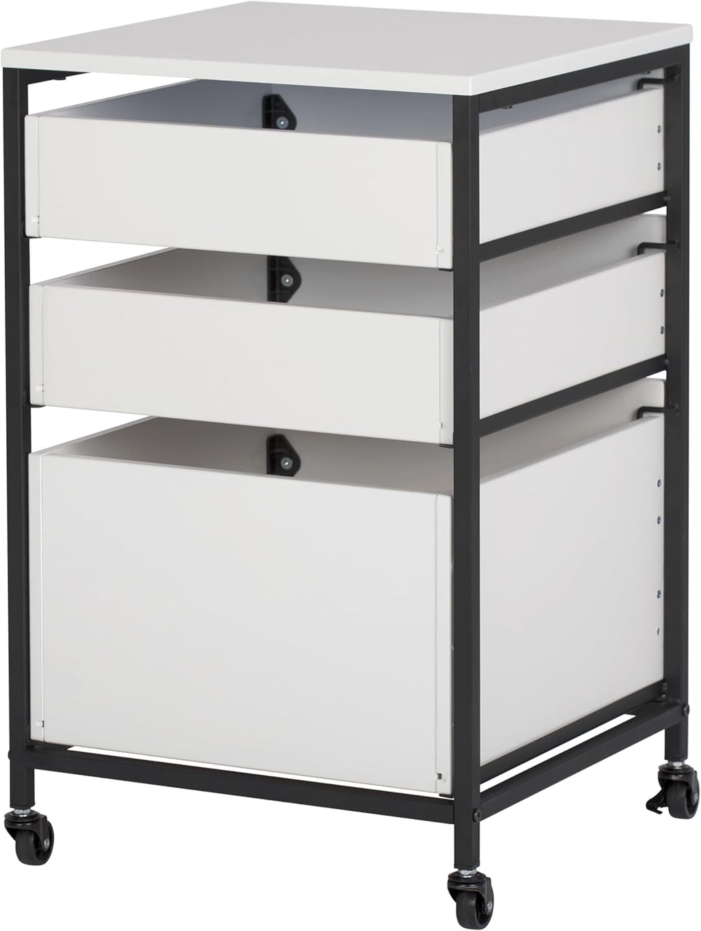 4-Drawer Portable Storage Organizer Cart, Charcoal Grey/White, Metal and Wood - 15.5 in W x 12.25 in D x 29.75 in H