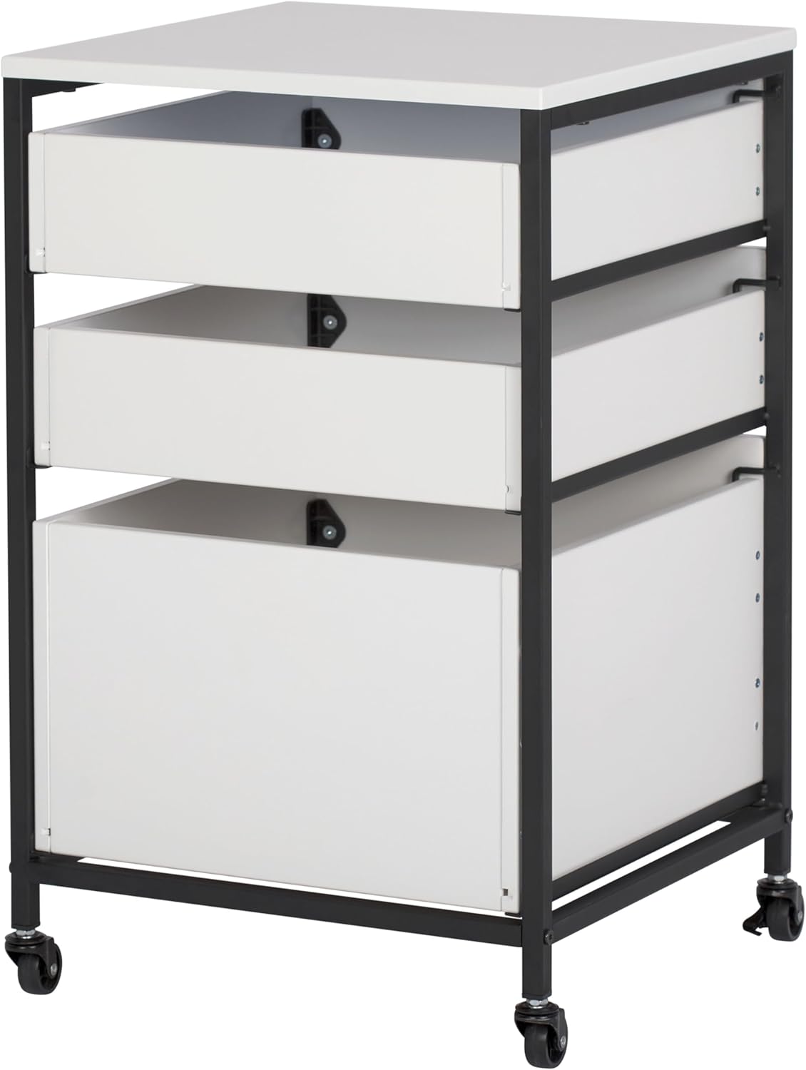 4-Drawer Portable Storage Organizer Cart, Charcoal Grey/White, Metal and Wood - 15.5 in W x 12.25 in D x 29.75 in H