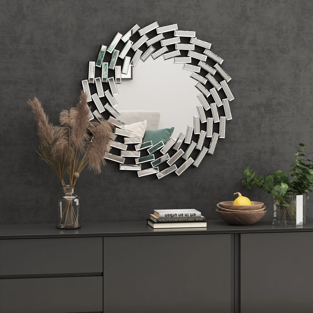 Round Spiral Sunburst Decorative Wall Mirror