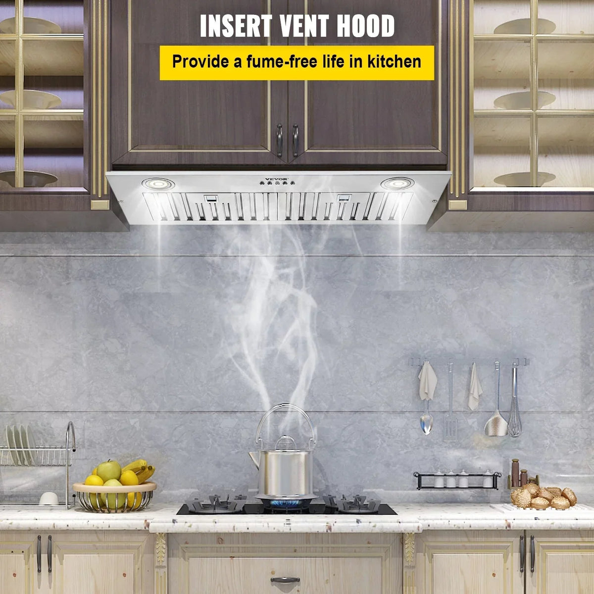 VEVOR Built-In Insert Range Hood, 800 CFM, 3-Speed, Stainless Steel, 30In