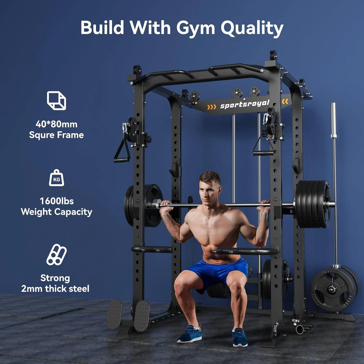 Sportsroyals Power Cage With Lat Pulldown, Black - Power Cage