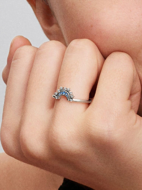 Celestial Blue Sparkling Moon Ring