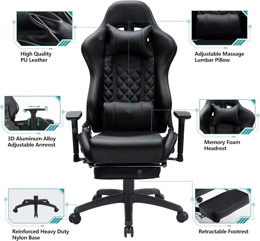 Blue Whale PU Leather Big And Tall Ergonomic Office Gaming Chair, 350 Pounds - B0BTCQ3VVW
