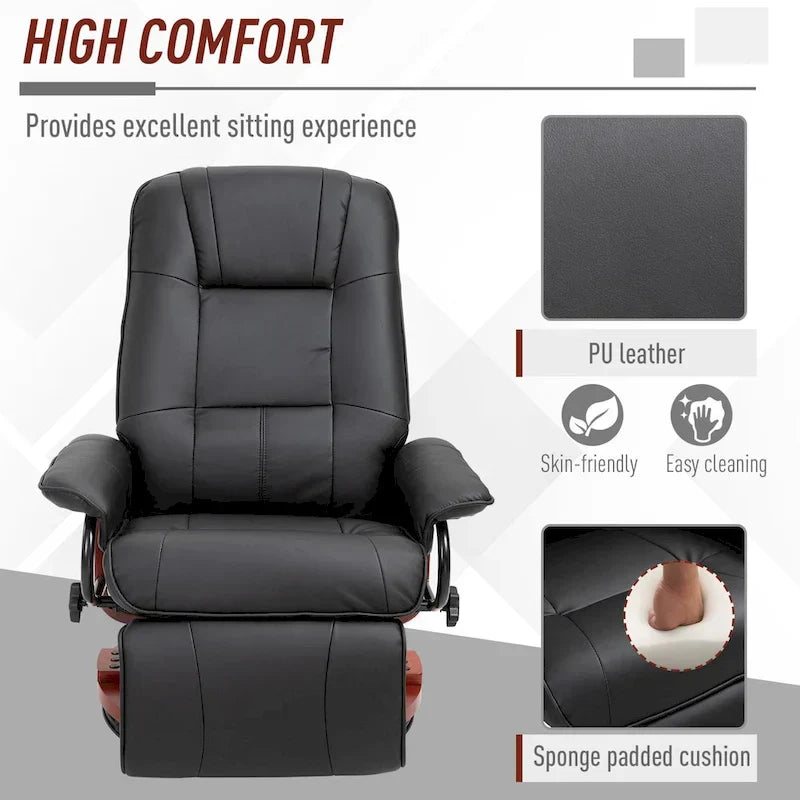 HomCom Faux Leather Manual Swivel Recliner Chair With Extendable Footrest