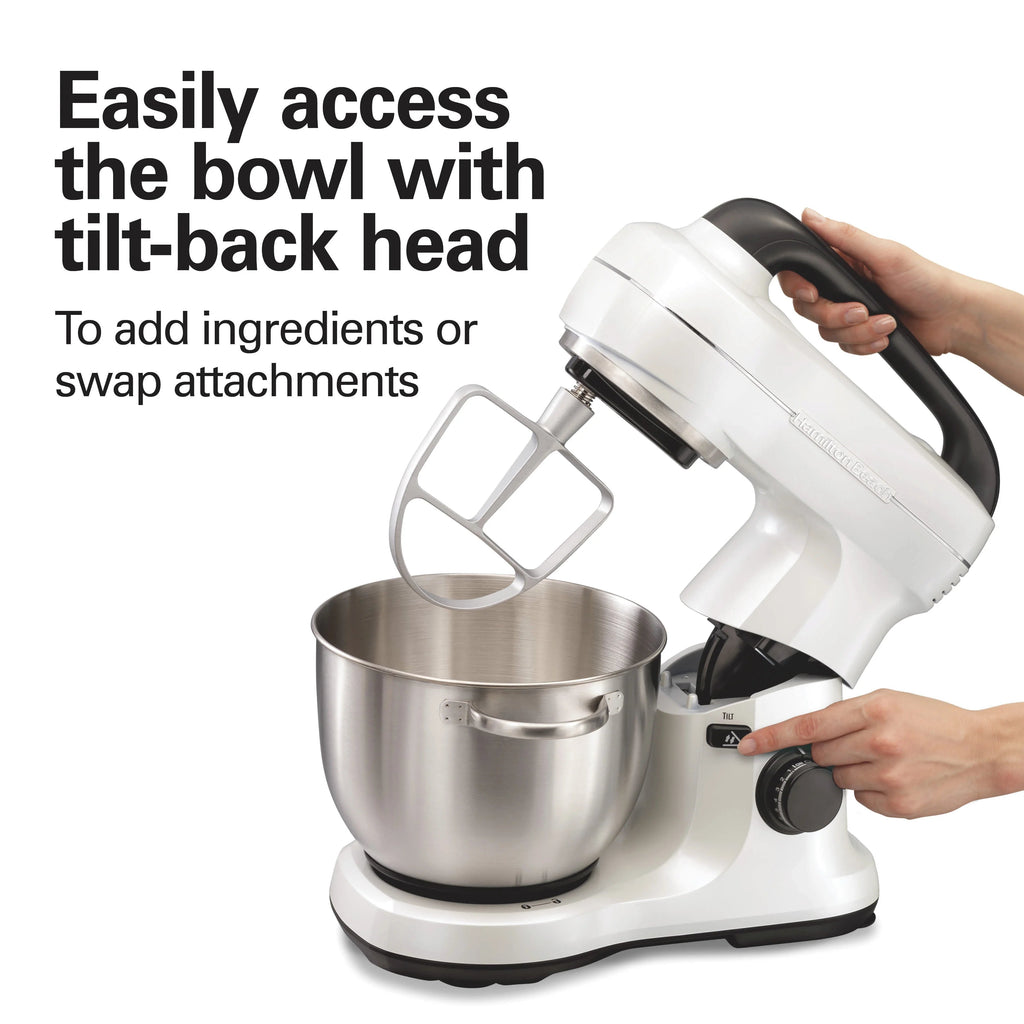 Hamilton Beach 4 Quart 7-Speed Tilt-Head Stand Mixer With Dough Hook, Whisk And Flat Beater - Black