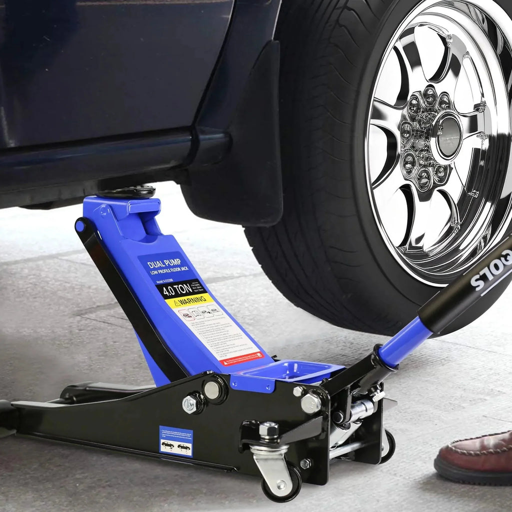 Seizeen 4-Ton Low Profile Floor Jack With Dual Pump Pistons, 4"-21" Lifting Range