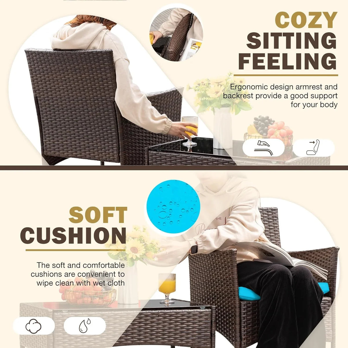 4-Piece Patio Rattan Wicker Furniture Set - T-LCRF834M18