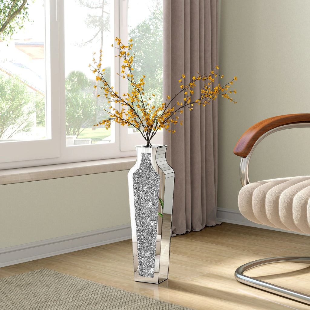 Crushed Diamond Floor Vase, Glass And MDF - 26.8 in, 36 in, 43 in