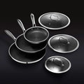 HexClad Hybrid Stainless Steel Cookware Pan Set, 6 Piece, 8 inch, 10 inch, 12 inch, Glass Lids, Black