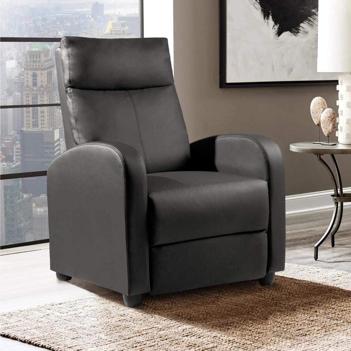 PU Leather Recliner Chair, 27.6 x 35.8 x 38.6 in, 3 Reclining Positions