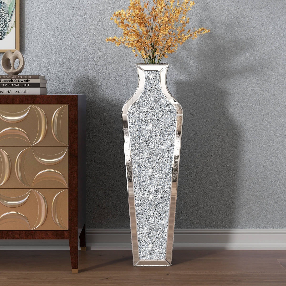 Crushed Diamond Floor Vase, Glass And MDF - 26.8 in, 36 in, 43 in