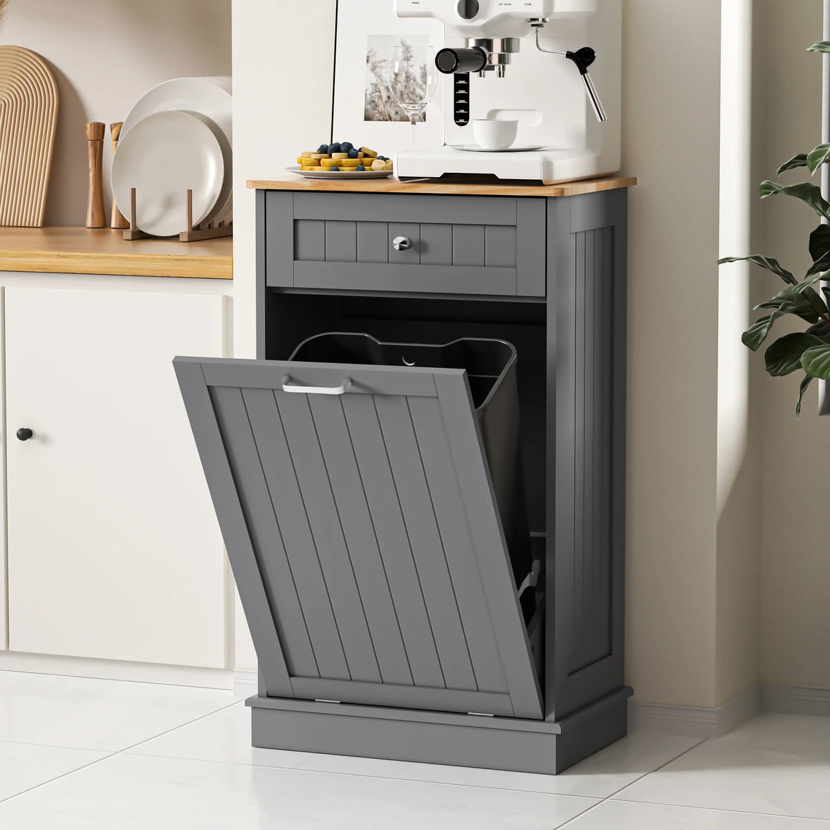 HARIPUL Single Tilt-Out Trash Cabinet For 13 Gallon Waste Bin, White