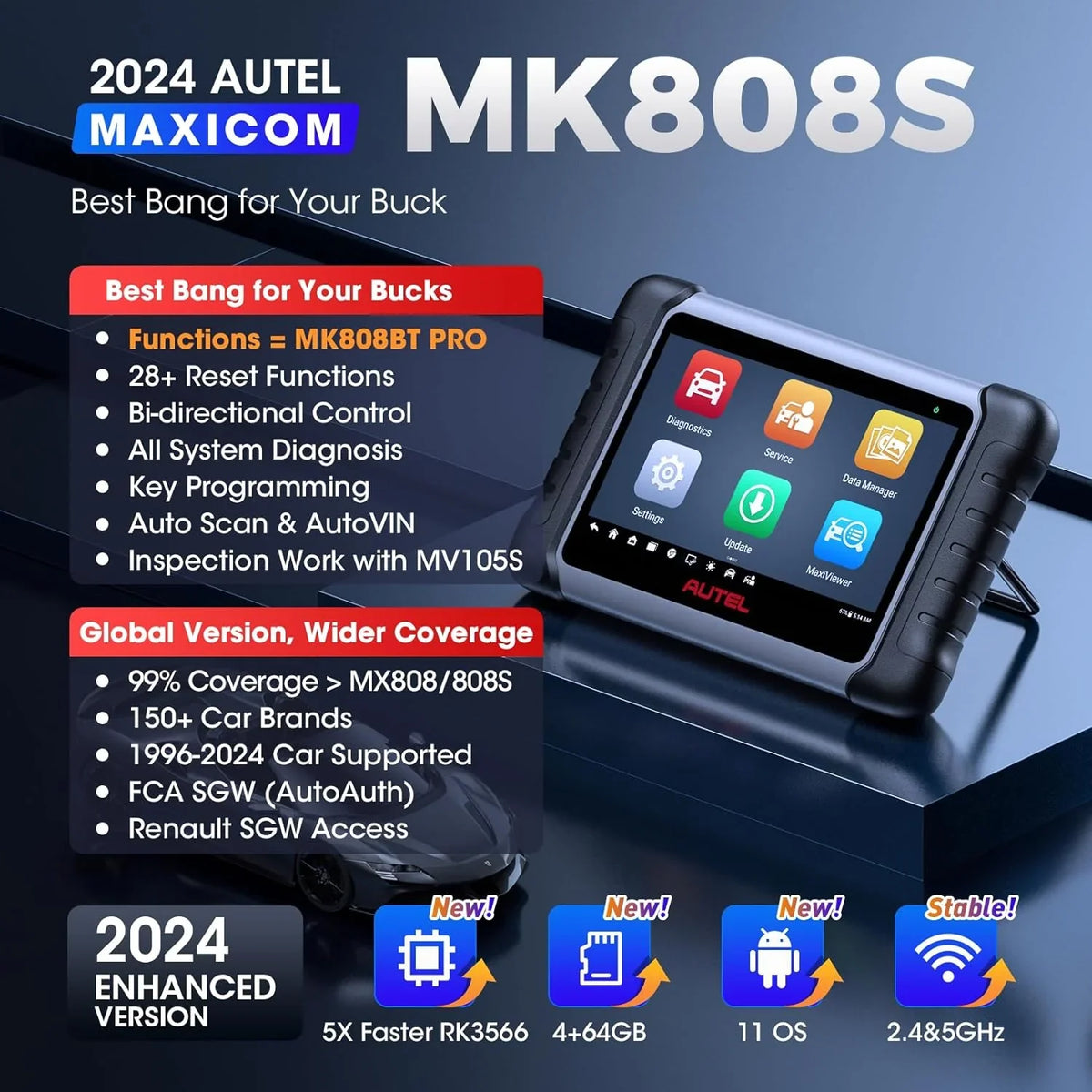 Autel MaxiCOM MK808S Automotive Diagnostic Scanner With 7-inch LCD Touchscreen