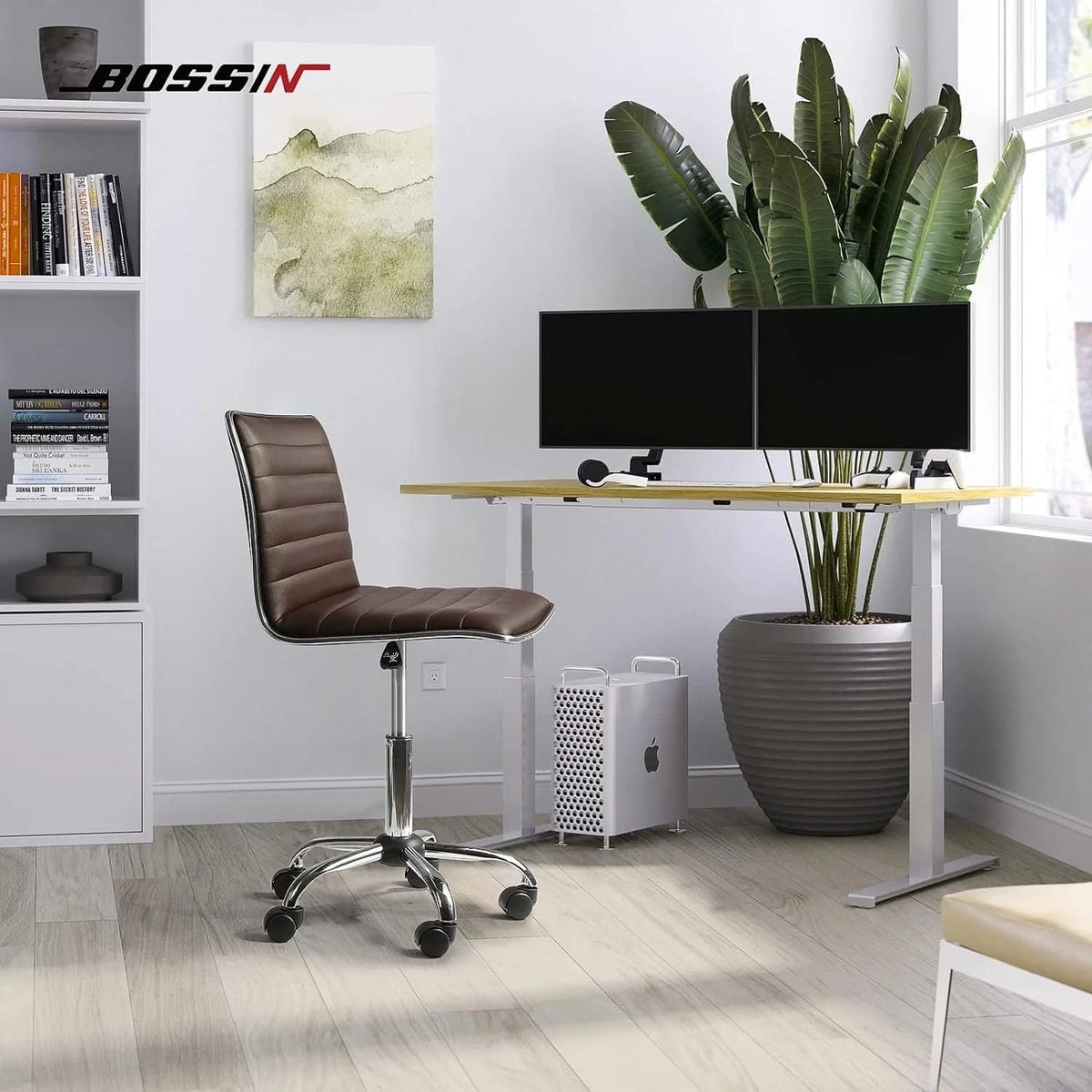 Adjustable Mid-Back Armless Swivel Office Chair With PU Leather - 265 lbs.
