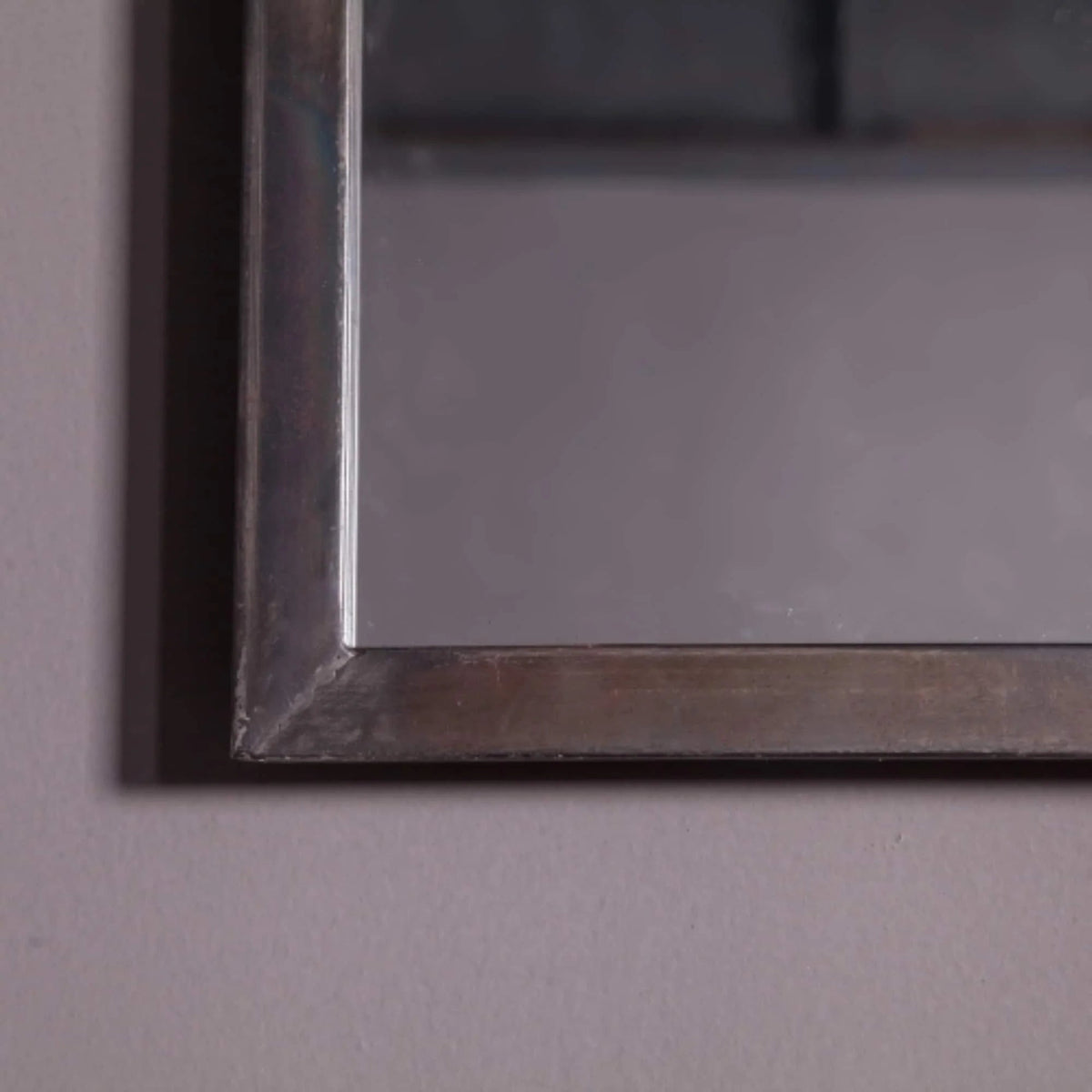 Rustic Brown Windowpane Wall Mirror With Metal Frame, 37.75 in H x 23.8 in W