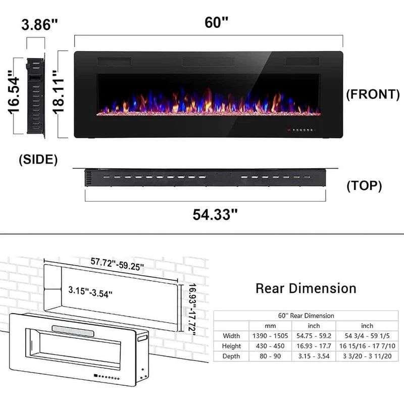 R.W.FLAME Recessed Electric Fireplace Heater, 30-inch, 750-1500W