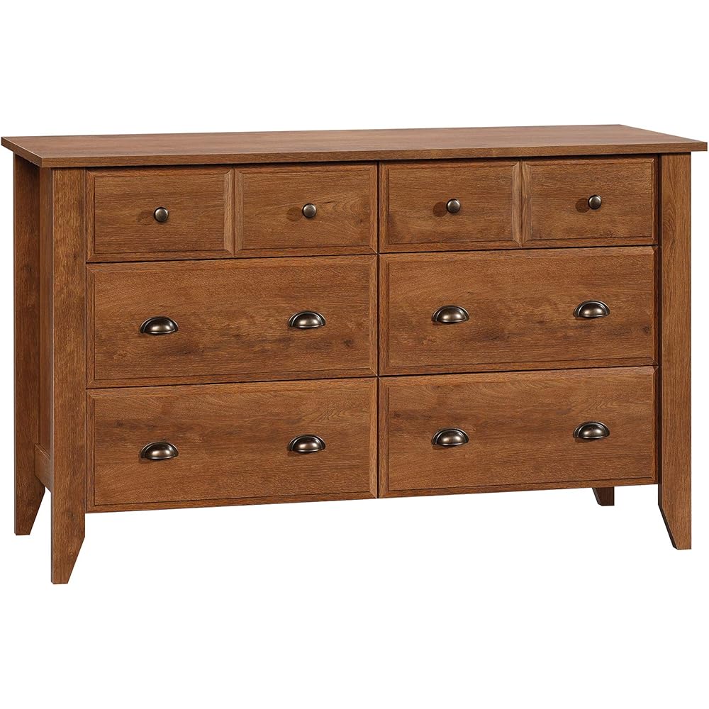 Sauder 6-Drawer Bedroom Dresser, Oiled Oak, L60.0 x W16.73 x H35.04 - Shoal Creek