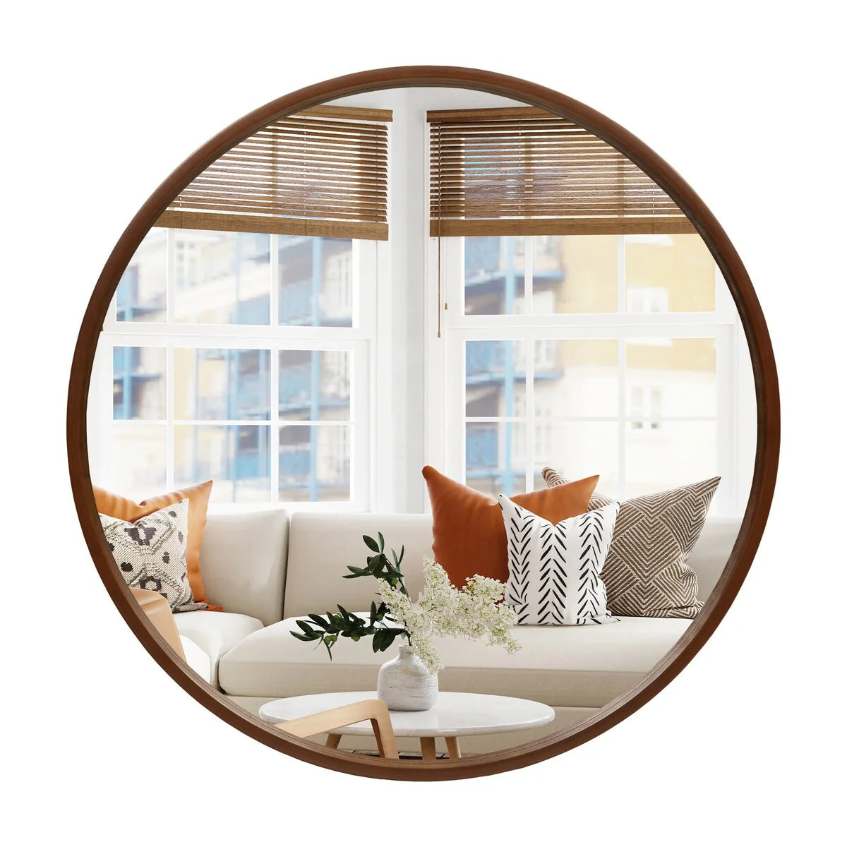 Classic Farmhouse Round Wooden Frame Wall Mirror - 24-inches, 28-inches, 32-inches