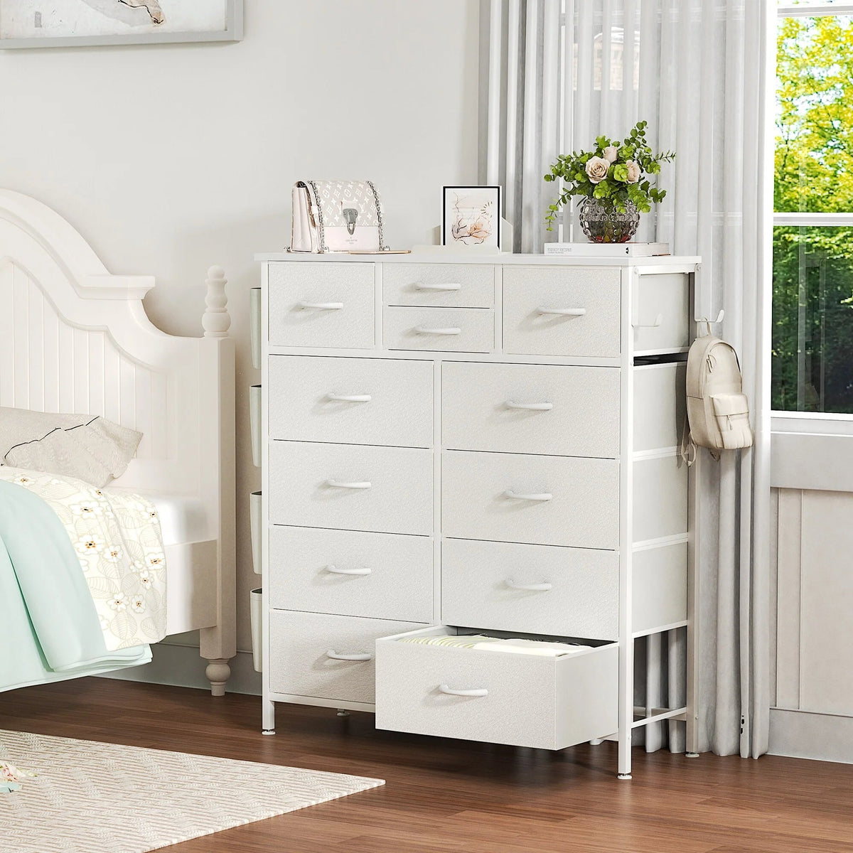 12-Drawer Fabric Dresser With Wood Top And Metal Frame